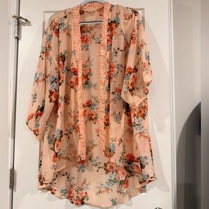 Sheer Floral Kimono Cardigan - Peach Multi